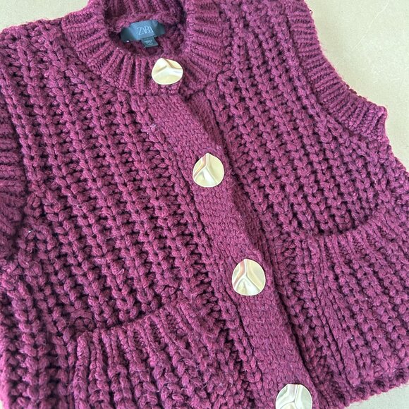 ZARA Chunky Burgundy Knit Vest - Picture 3 of 5